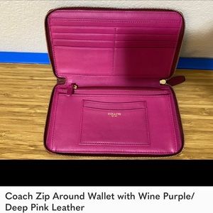 Coach Zip Around Wallet with Wine Purple/Deep Pink Leather